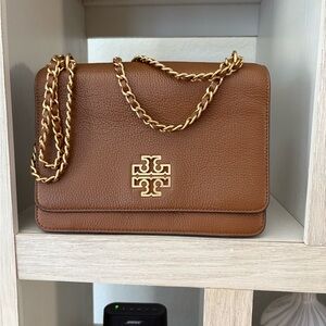 Brown Leather Chain Shoulder Bag